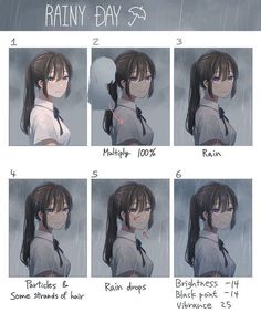 an anime character's face is shown with different expressions and hair styles for each character