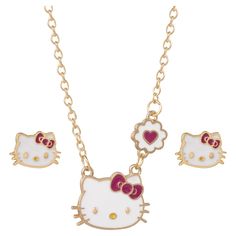 two necklaces with hello kitty charms on them