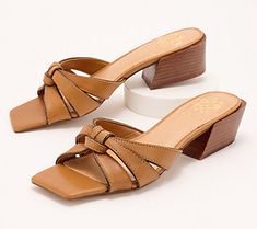 These heeled mules are sweet and sassy with a knotted detail on the vamp. From Vince Camuto. Casual Mules With Wrapped Low Heel, Casual Mules With Low Heel, Casual Low Heels With Wrapped Heel, Casual Mules With Wrapped Heel For Party, Casual Party Mules With Wrapped Heel, Casual Low Heel Mules With Heel Loop, Heeled Mule, The Vamp, Heeled Mules Sandals