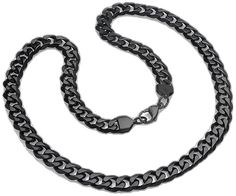 Black Chain Link Jewelry With Solid Construction, Black Chain Link Jewelry With Lobster Clasp, Black Cuban Link Curb Chain Jewelry, Black Cuban Link Jewelry With Curb Chain, Black Metal Curb Chain Necklace, Black Curb Chain Link Necklace, Black Cuban Link Chain Necklace, Gunmetal Link Jewelry With Curb Chain, Black Cuban Link Stainless Steel Necklace