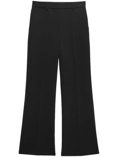 black gabardine weave tailored design pressed crease high-waisted belt loops concealed front button, hook and zip fastening two side slash pockets two rear welt pockets straight leg Tailored Design, High Rise Pants, Tailored Pants, Cropped Trousers, Tailored Trousers, Pants Straight, High Waisted Trousers, Slim Waist, Straight Leg Pants