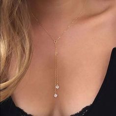 Simple Gold Chain Double Drop Crystal Necklace. Adjustable Chain: 18”-20” Drop 1: 3”, Drop 2: 4” Wedding Necklaces For Bride Simple, Gold Prom Jewelry Necklace, Prom Jewlrey Looks Gold, Prom Gold Jewelry, Prom Necklace Gold, Prom Jewelry Gold, Gold Prom Jewelry, Prom Jewelry Necklace, Prom Gold