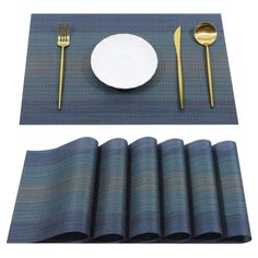 PRICES MAY VARY. Package: Placemats set of 6, Size:18"x12"(45cmx30cm), Material: 70% PVC and 30% Polyester Protect The Table from scratches and stains, liquid can go through placemats, clean it when finished. No fading, non slip, heat resistant, washable, easy to clean. Heat Resistant Placemats: The effective insulation of these table placemats could reach to 176°F(80℃), can protect your dining table well. Washable and Easy to clean: Easy to wipe clean. Hand wash in warm soapy water and wipe dry Placemats For Kids, Vinyl Placemats, Casual Kitchen, Dark Wood Table, White Dining Table, Woven Placemats, Table Placemats, Color Complement, Blue Kitchens