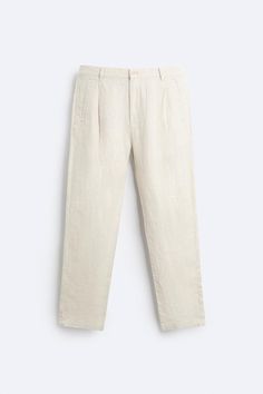 100% LINEN PANTS - Light beige | ZARA United States Summer Linen Chinos, Classic Linen Chinos With Pockets, Linen Casual Chinos For Business Casual, Summer Linen Ankle-length Chinos, Linen Chinos With Tapered Leg For Business Casual, Spring Business Casual Linen Chinos, Summer Ankle-length Linen Chinos, Business Casual Linen Chinos With Tapered Leg, Spring Linen Tapered Leg Chinos