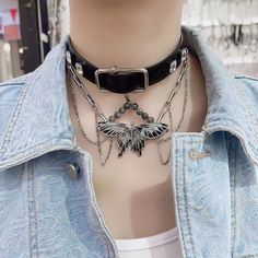 Length: 31-40cm Layered Choker Necklace, Butterfly Style, Black B, Jewelry Lookbook, Pretty Jewelry, Bead Leather, Chain Necklaces, Yellow Fashion, Leather Chain