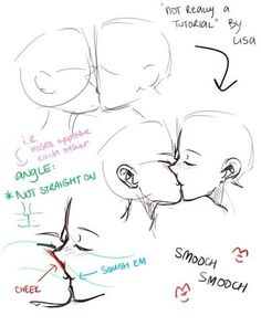 how to draw a kissing couple with different facial expressions and body parts for each face