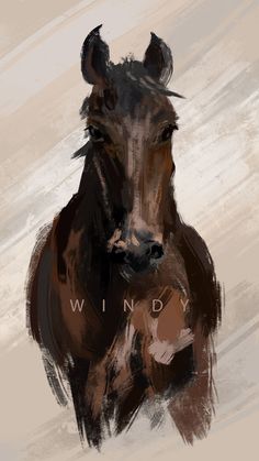 a painting of a brown cow with the word wind on it's face