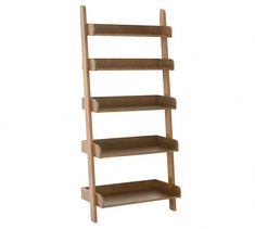 a tall wooden shelf with four shelves on each side and three smaller shelves below it