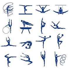 the silhouettes of people doing different things in various poses, including gymnastics and diving