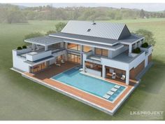 this is an artist's rendering of a house with a swimming pool in the yard