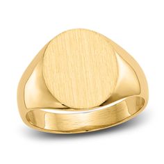 A dynamic brushed top adorns this sophisticated men's signet ring, fashioned in 14K yellow gold. High-polish sides complete the classic look. Jared The Galleria Of Jewelry, Gold Book, Signet Ring Men, Gold Price, Size 10 Rings, Yellow Color, Stone Settings, Signet Ring, Classic Looks