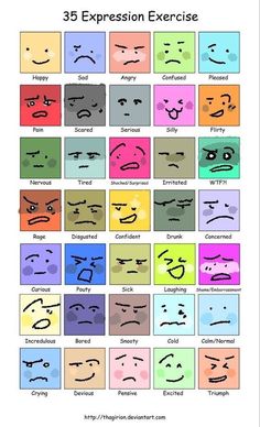 an expression chart with different expressions for each emotion type, and the number of expressions in each