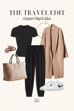 The Travel Edit: 8 Simple Travel Day Outfit Ideas First Class Travel Outfit, Cute Airport Outfit Summer, Easy Travel Outfits, Plane Travel Outfit, School Drop Off Outfit, Long Haul Flight Outfit, Luggage Ideas, Airport Outfit Ideas, Chic Travel Outfit