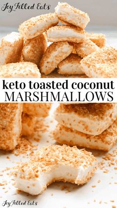 keto toasted coconut marshmallows stacked up on top of each other