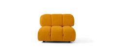 an orange reclining chair with wheels on the back and seat upholstered to it