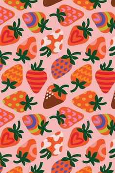 an image of strawberrys and strawberries pattern on pink background for wallpaper or fabric