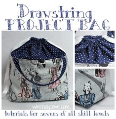 the drawstring project bag is made from fabric