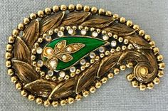 Massive CRAFT Signed BYZANTINE PAISLEY Moghul Enamel Crystal Rhinestone Brooch Pin Earrings Set Gold Traditional Pendant Brooches For Formal Occasions, Festive Brooch Jewelry, Traditional Formal Brooch With Intricate Design, Gold Embellished Jewelry For Formal Occasions, Traditional Green Brooch Jewelry, Traditional Brooch Jewelry For Party, Traditional Party Brooch Jewelry, Traditional Party Jewelry With Brooch, India Inspired