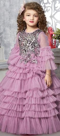 Pink and Majenta color Girls Gown in Net fabric with Sequence work Festive Purple Ruffle Dress, Festive Purple Ruffled Dresses, Festive Purple Dress With Ruffles, Festive Princess Gown For Dress-up, Sequence Work, Gowns For Girls, Net Fabric, Wear Pink, Kids Dress