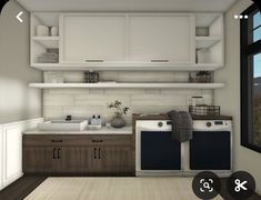 an image of a kitchen setting with washer and dryer in the corner,