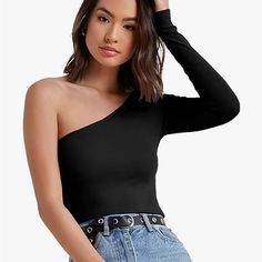 Basic Top. Never Worn. Bought 2 On Accident, Past Return Period. Fabric Has Some Stretch Asymmetrical Neck, Sleeveless, Long Sleeve, Slim Fit Easy To Pair With Skirt, Shorts, Jeans, Leggings And Skinny Pants Xs: Shoulder: 1.9'', Bust: 23.6'', Length: 21.7'', Sleeve Length: 22.6'' One Shoulder Top Outfit Summer, Drake Concert Outfit Ideas, One Shoulder Top Outfit, Luke Bryan Concert Outfit, Drake Concert Outfit, Outfit Ideas Midsize, Drake Concert, Concert Outfit Ideas, Celebrity Style Red Carpet