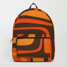 Designing our premium Backpacks is a meticulous process, as Artists have to lay out their artwork on each component. One size fits all men and women, with heavy-duty construction that's able to handle the heavy lifting for all your school and travel needs.       - Standard unisex size: 17.75" (H) x 12.25" (W) x 5.75" (D)    - Crafted with durable spun poly fabric for high print quality    - Interior pocket fits up to 15" laptop    - Padded nylon back and bottom    - Adjustable shoulder straps Palm Springs Retro, Orange Backpack, Orange Backpacks, Retro Mid Century Modern, Brown And Orange, D Craft, Heavy Lifting, Retro Mid Century, Kids Backpacks