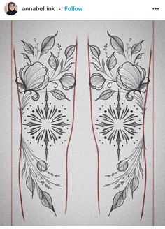 two flowers and leaves are drawn on paper