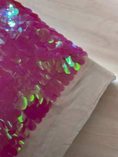 Jumbo Oval Paillette Sequins  The high-quality mesh of the Oval Iridescent Sequins Fabric features jumbo... Pink Iridescent, Candy Pink