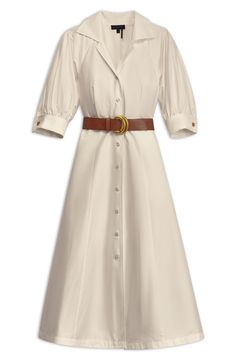 Pure polish animates a crisp cotton shirtdress cinched with a croc-embossed belt. 47" length Front button closure Notched collar Short sleeves with one-button cuffs Removable belt Unlined 100% cotton Machine wash, tumble dry Imported Cotton Shirt Dress, Notched Collar, Donna Karan, Shirtdress, Dry Clean, Short Sleeves, Nordstrom, New York, Pure Products