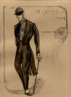 a drawing of a man in a suit and top hat holding a cane while standing