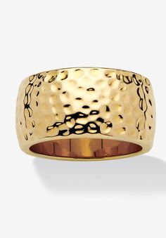 A lightweight, comfortable fit with lots of light reflecting surfaces, this hammered-style band is a great choice to wear for any occasion - from the office to a cocktail party. 11 mm width. 14k gold-plated. Sizes 6-10.14k Gold-PlatedShank Width: 10.0 mm wideDimensions: 22 mm wide x 11 mm long x 2 mm highIncludes gift box and drawstring pouch | Women's Hammered Style Ring in Yellow Goldplate (10mm) by PalmBeach Jewelry in Gold (Size 9) Hammered Gold Ring, Palm Beach Jewelry, Hammered Band, Morganite Engagement Ring, Hammered Gold, Drawstring Pouch, Classic Gold, Gold Plated Rings, Silver Filigree