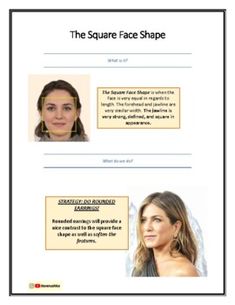 "How to Accessorize a Square Face Shape" (using earrings)- PDF Resource!Custom made strategies + many visuals and descriptions. Fashion Course, Fashion Courses, Square Face Shape, Diamond Face, Square Face, Easel Activities, Heart Face, Student Data, Square Faces