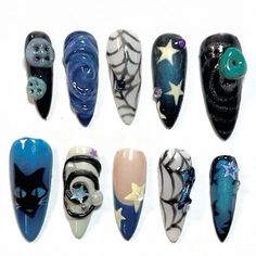 Gel Nail Inspo Halloween, Cute Swirl Nail Designs, Pretty Nails Halloween, Aura Nails With Gel Polish, Halloween Art Nails, Cute Spooky Nail Designs, Slime Nails Design, 3d Coraline Nails, Coraline Almond Nails