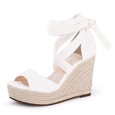 PRICES MAY VARY. Classic espadrille sole, faux suede soft vamp Super cute summer sandals, these wedge shoes features jute rope platform heel, with ankle strappy, the high wedged heel design make your legs looked more skinnier and longer, also keep you comfortable wear all day. Lace up self tie closure, easy to wear on/ off. Has black, khaki, pink, navy, beige, brown, leopard, red 8 colors selection. Easy Matching: These wrap up pumps wedges perfect for wear with casual style dress, shorts, jeans Summer Dress Shoes, Summer Dresses Shoes, Womens Espadrilles Wedges, Cute Wedges, Wedges Sandals, Women's Espadrilles, Heels & Wedges