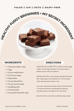 chocolate brownies recipe on a white plate