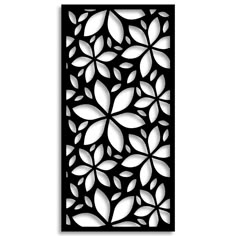 an intricate laser cut panel with leaves on it, in black and white color scheme