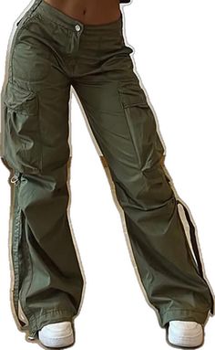 Mid Rise Plain Wide Leg Cargo Pants - HouseofHalley Mid-rise Green Bottoms For Streetwear, Green Mid-rise Bottoms For Streetwear, Green Mid-rise Cargo Pants For Streetwear, Green Straight Utility Pants, Green Utility Straight Pants, Casual Green Mid-rise Pants, Casual Mid-rise Green Cargo Pants, Fitted Green Cargo Parachute Pants, Full Length Green Pants With Hip Pockets