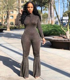 SexySee-Through Bell Bottom Bodysuit Striped Flare Jumpsuit Party Night Club/ One Piece Plus Size Bodysuit - TheLolaHoney Jumpsuit And Boots, Party Night Club, Bell Pants, Long Romper, Jumpsuit Party