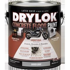 a paint can with the words drylok concrete floor paint in black and white on it