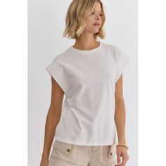 Entro Off white top with short cap sleeves Chic Crew Neck Short Sleeve Top For Everyday, White Cap Sleeve Top For Spring, Chic Everyday Crew Neck Short Sleeve Top, Chic Cotton Crew Neck Muscle Tee, White Short Sleeve Crew Neck Top For Summer, White Cotton Cap Sleeve Top, White Cap Sleeve T-shirt, Casual White Cap Sleeve Tops, Casual White Short Sleeve Top For Everyday