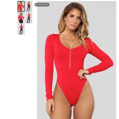 Fashion Nova Red S/M Long Sleeve, Quarter Zip Bodysuit 92% Nylon 8% Spandex New With Tags Fitted Red Bodysuit For Club, Trendy Red Long Sleeve Bodysuit, Red Long Sleeve Bodysuit For Spring, Red Long Sleeve Bodysuit For Night Out, Red Stretch Bodysuit For Night Out, Trendy Red Stretch Bodysuit, Trendy Fitted Red Bodysuit, Red Casual Bodysuit For Night Out, Casual Red Bodysuit For Night Out