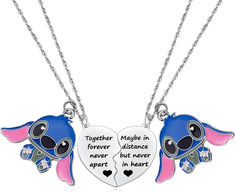 two necklaces that say together in the shape of heart and an elephant with pink, blue