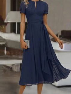 Women's Chiffon Dress Maxi Dress Ruffle Wedding Guest Cocktail Party Elegant Formal V Neck Short Sleeve Blue Color 2024 - $35.99 Short Sleeve Midi Dress, Patchwork Skirt, Chiffon Fashion, Plain Dress, V Neck Midi Dress, Sleeves Clothing, Midi Short Sleeve Dress, Patchwork Dress, Types Of Dresses