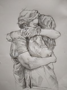 a drawing of two people hugging each other