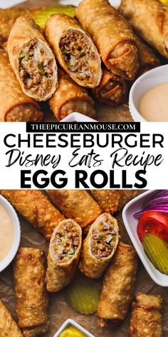 cheeseburger egg rolls with dipping sauce on the side