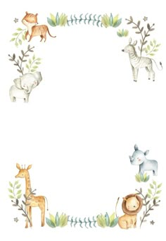 a watercolor drawing of animals and plants in the shape of a letter o, with leaves