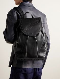 Christian Louboutin's full-grain leather 'Explorafunk' backpack is set on a rubber base that not only protects from scuffs, but also helps it stand up when you're packing or set it down. Adjust the logo-jacquard straps to wear it on-shoulder or cross-body. Louboutin Bags, Leather Backpack For Men, Denim Backpack, Supreme Bag, Latest Bags, Black Leather Backpack, Blue Backpack, Leather Messenger Bag, Leather Messenger