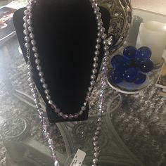 Chic Mixed Gray Pearls & Purple Clear Stones 27in Long Double As A Choker Excellent Condition Nwt!!! Purple Single Strand Beaded Necklace, Elegant Long Purple Necklace, Elegant Lavender Beaded Necklace With Adjustable Fit, Purple Round Bead Necklace For Formal Occasions, Formal Purple Necklaces With Round Beads, Purple Beaded Necklaces For Formal Occasions, Formal Purple Beaded Necklaces, Pearl Purple, Long Necklaces