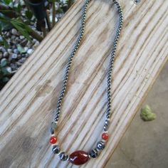 Hematite & Dark Carnelian Agate Beaded Necklace New Without Tags Hand Crafted Was A Gift Makes A Great Gift 17 1/2 Inch Silver Hematite Necklace With Gemstone Beads, Silver Agate Round Beads Necklace, Silver Hematite Beaded Necklace With Gemstone Beads, Silver Hematite Gemstone Beaded Necklaces, Silver Agate Necklace With Round Beads, Silver Hematite Gemstone Beaded Necklace, Spiritual Silver Hematite Necklace, Silver Carnelian Beaded Necklace With Gemstone Beads, Silver Beaded Carnelian Necklaces