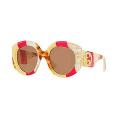 Gucci Sunglasses GG1308S 003 Havana Red Ivory Gold Brown Lens Women  Size: 53-23-140mm  100% Authentic  Made in Japan (yes, some Gucci eyewear is made in Japan).  DESCRIPTION  Multicoloured sunglasses from Gucci. Crafted with a partly translucent finish, this model features gold-tone logo plaques on the temples and brown lenses with 100% UV protection. Comes with a case, whose colour is individually selected for each pair of glasses.  Free standard US shipping Eclectic Aesthetic, Sunglasses Pink, Gucci Eyewear, Brown Lens, Stylish Glasses, Alessandro Michele, Gucci Sunglasses, Dream Jewelry, 21st Century